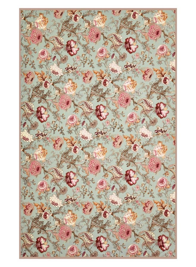 Clasiko 6 Seater 100% Cotton Table Cloth; 60x90 Inches; Multicolor Flowers On Green - Image 4