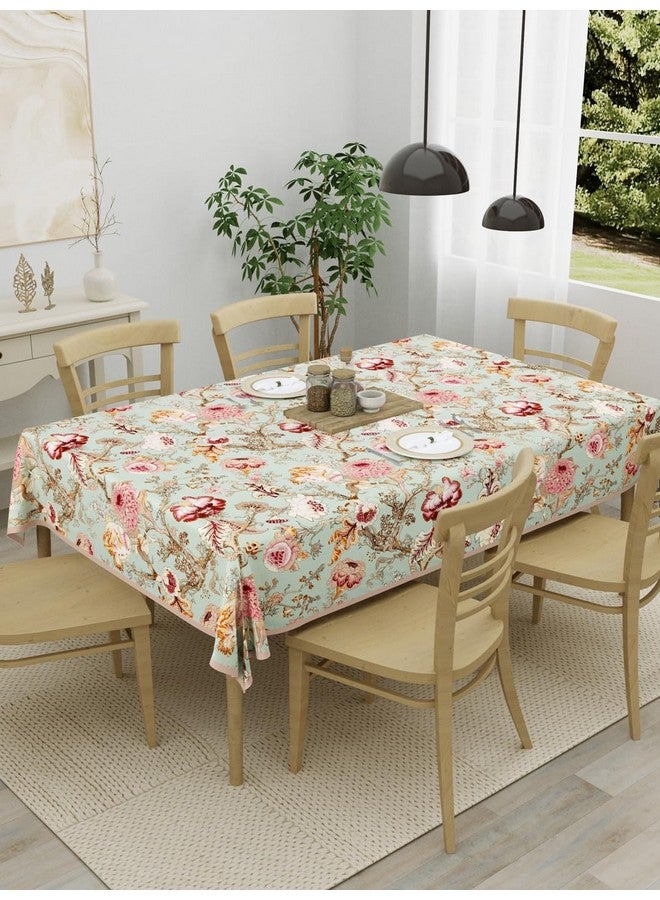 Clasiko 6 Seater 100% Cotton Table Cloth; 60x90 Inches; Multicolor Flowers On Green - Image 1
