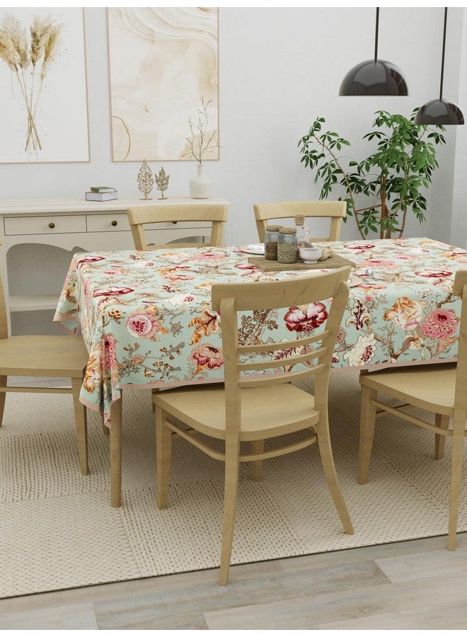 Clasiko 6 Seater 100% Cotton Table Cloth; 60x90 Inches; Multicolor Flowers On Green - Image 3