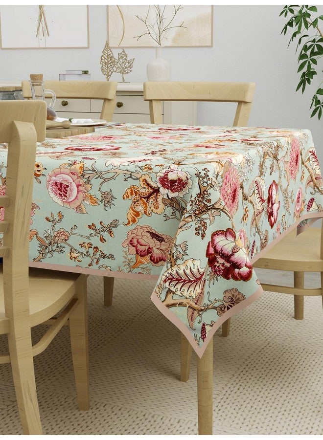 Clasiko 6 Seater 100% Cotton Table Cloth; 60x90 Inches; Multicolor Flowers On Green - Image 2