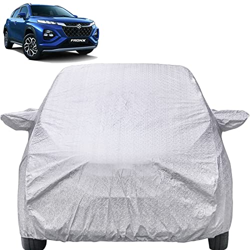 Autofact Fronx Waterproof Car Cover with Mirror Pockets, Shinning Silver Design, Non Woven Fabric,Triple Stitched, Compatible with Maruti Fronx Car Cover (2023/2024), Fronx Car Accessories - Image 1