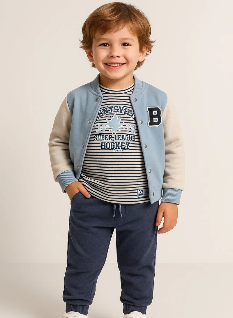 Dirkje Boys Varsity 3-Piece Fleece Set – Sky Blue & Charcoal