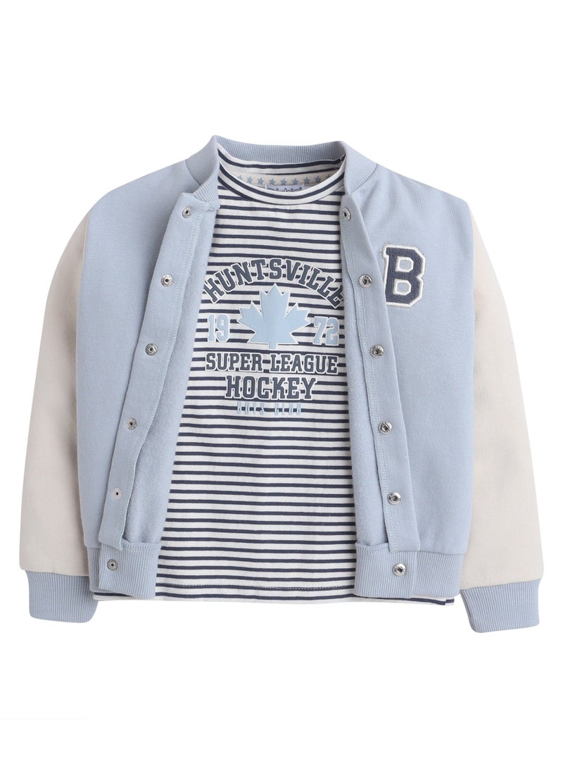 ديركجي طقم صوف للأولاد من ثلاث قطع - أزرق سماوي وفحمي - Image 3