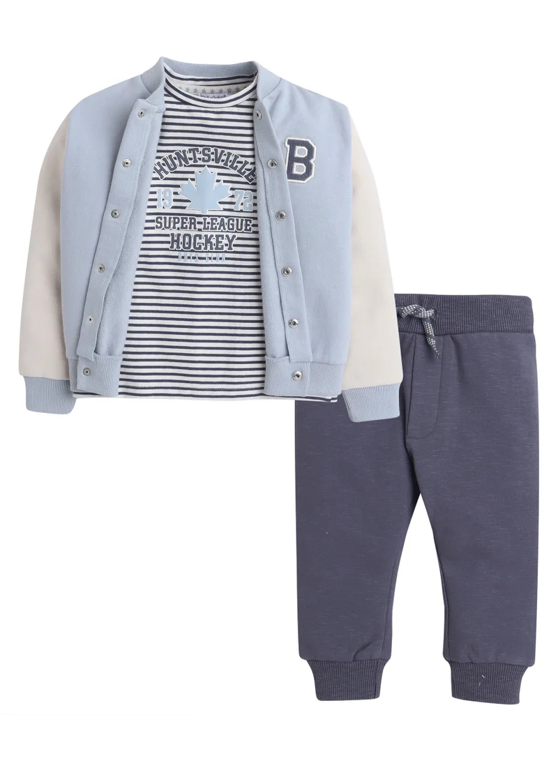 Dirkje Boys Varsity 3-Piece Fleece Set – Sky Blue & Charcoal