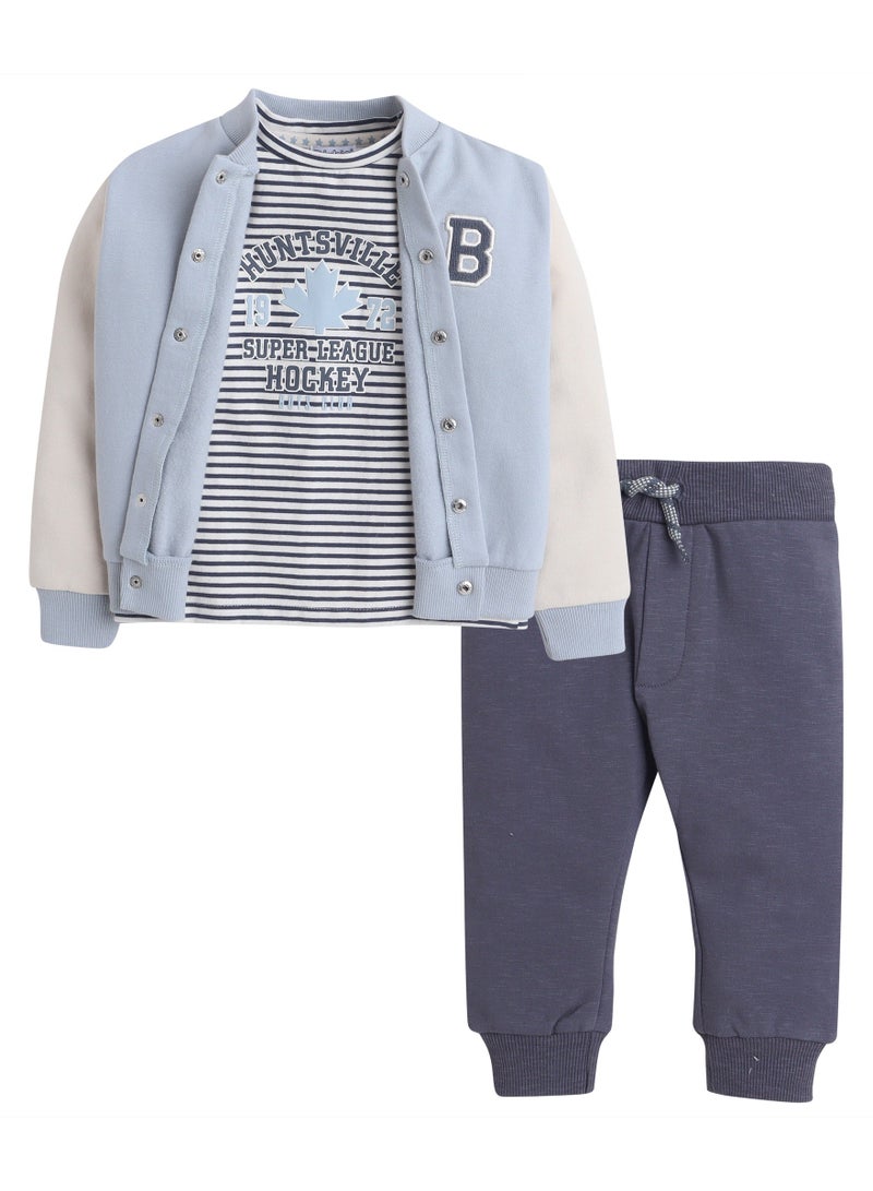 ديركجي طقم صوف للأولاد من ثلاث قطع - أزرق سماوي وفحمي - Image 2