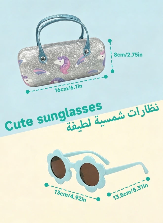 SOOO GOOD Sunglasses Set with Glittery Unicorn Glasses Case, Flower Shaped Shades and 4 Pcs Hair Clips, Fashion Party Dress Up Accessories, Suitable for Beaches, Outdoor Activities, and Parties - Image 2