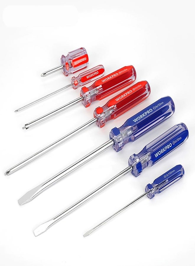WORKPRO WP200533 |7Pc CR-V Screwdriver Set with Magnetic Tips | Transparent PVC Handle | Phillips & Slotted Set | Chrome-Vanadium Steel | Home, DIY & Professional Use