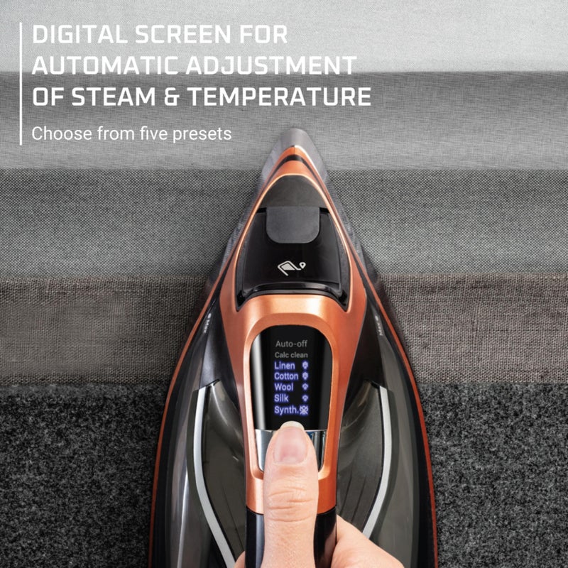 Rowenta مكواة بخار روينتا فورس برو لمكواة الملابس، 1850 واط، 5 إعدادات شاشة ذكية، قاعدة من الفولاذ المقاوم للصدأ، مكواة يدوية عالية الكفاءة، نحاسي أسود، DW9580 - Image 5