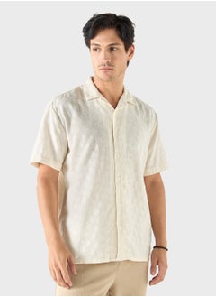 Iconic Iconic Regular Fit Textured Shirt with Camp Collar  - Image 1