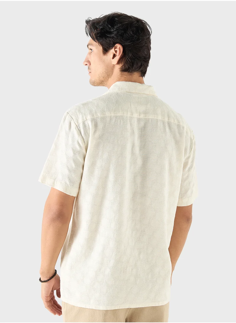 ايكونيك Iconic Regular Fit Textured Shirt with Camp Collar