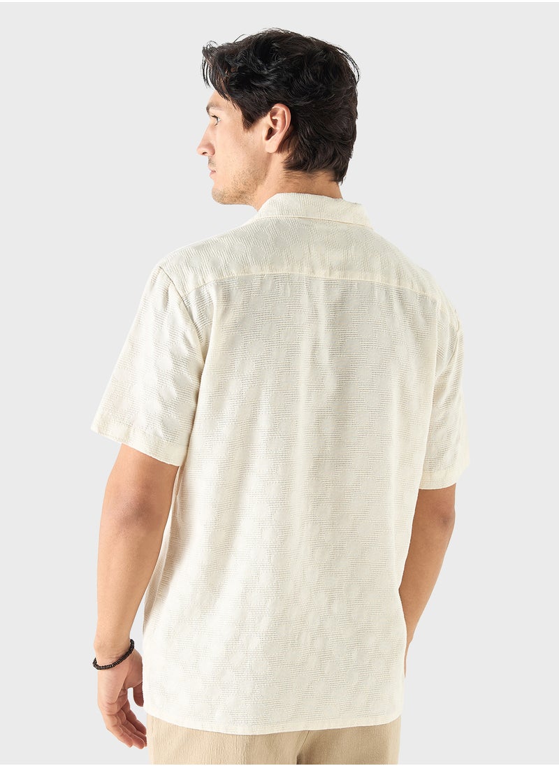 Iconic Iconic Regular Fit Textured Shirt with Camp Collar  - Image 2