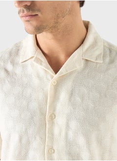 Iconic Iconic Regular Fit Textured Shirt with Camp Collar  - Image 3