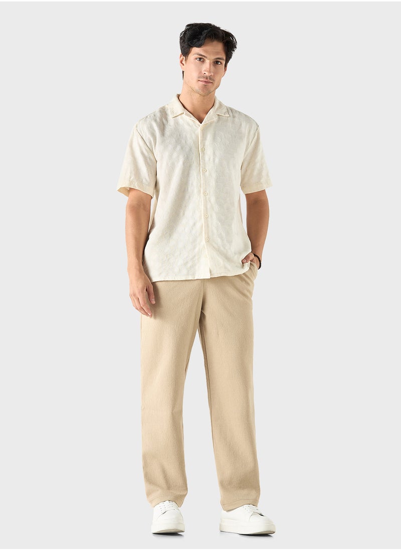 Iconic Iconic Regular Fit Textured Shirt with Camp Collar  - Image 4