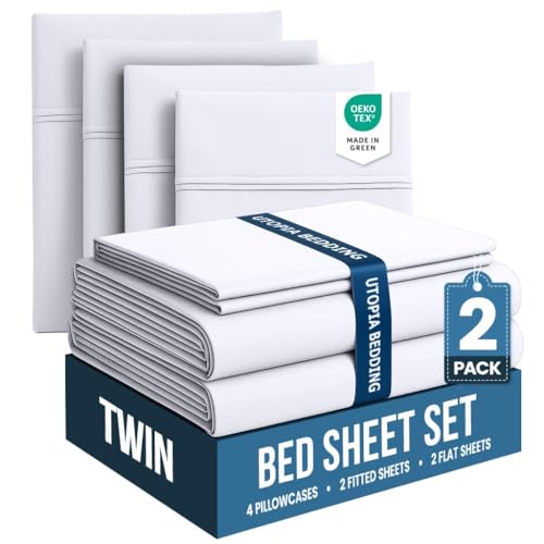 Utopia Bedding Twin Bed Sheets Set Pack of 2 Sheet Sets Perfect for Spa Hotel Guest Bedroom Brushed Microfiber Shrinkage and Fade Resistant Easy Care White - Image 1
