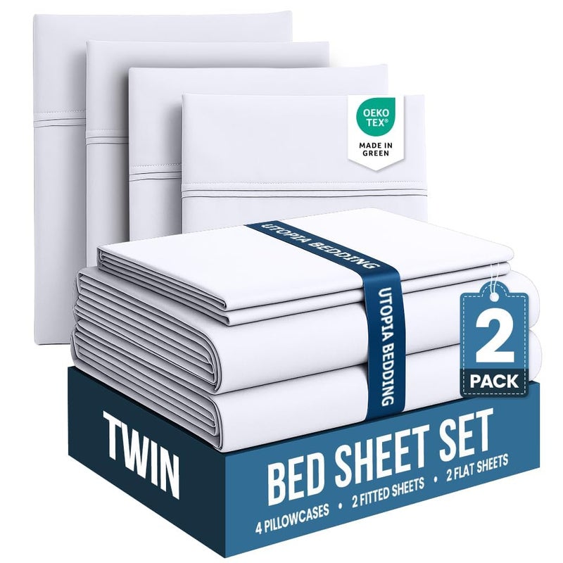 Utopia Bedding Twin Bed Sheets Set Pack of 2 Sheet Sets Perfect for Spa Hotel Guest Bedroom Brushed Microfiber Shrinkage and Fade Resistant Easy Care White - Image 2