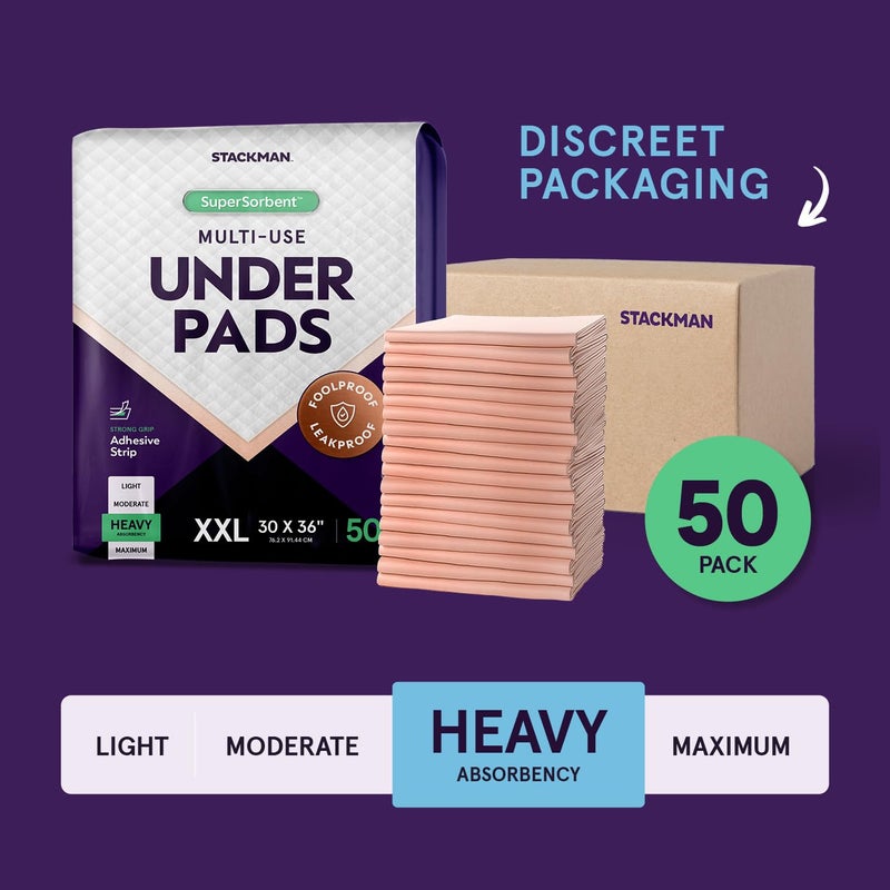 Stack Man Heavy Absorbency Bed Pads, XXL Disposable 30 x 36 Chucks Pee Pads for Incontinence Bed Wetting for Adults, Elderly & Kids [50 Pads] Extra Large Underpads - 30x36 - With 2 Adhesive Strips on Each Pad - Image 3