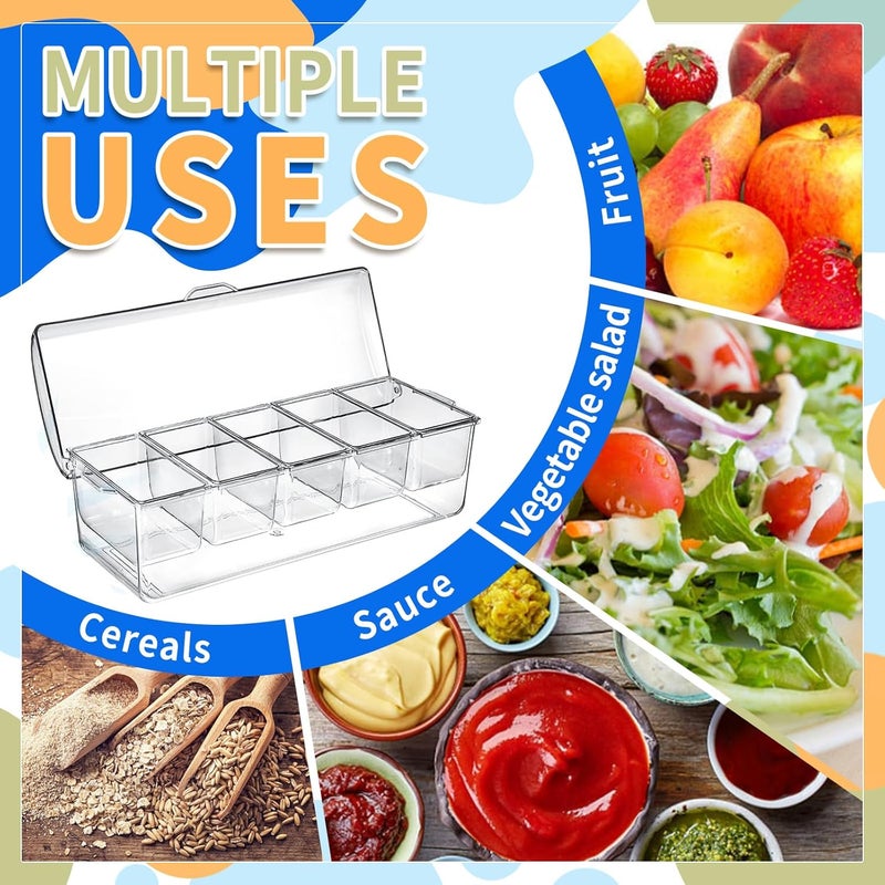 PADELE 2 Pack Large Ice Chilled Condiment Caddy，Chilled Condiment Containers Server with Lids for 5 Removable Compartments，Serving Platters, Fruit & Garnish Tray for Party Supplies & Bar（2 Pack） - Image 4