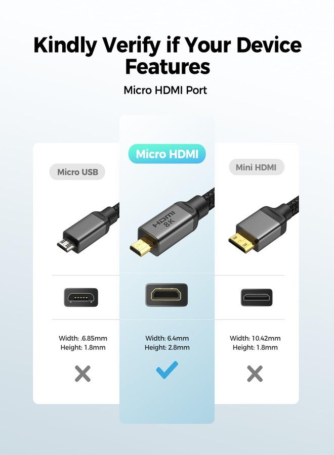 Silkland 8K 4K Micro HDMI to HDMI Cable 6.6ft, Micro HDMI 2.1 Adapter [8K@60Hz, 4K@240Hz 144Hz 120Hz] 6K 5K, 48Gbps, HDR, Compatible for Samsung G8,G9, Camera, Raspberry Pi 5 4, GoPro Hero, Cam Link - Image 2