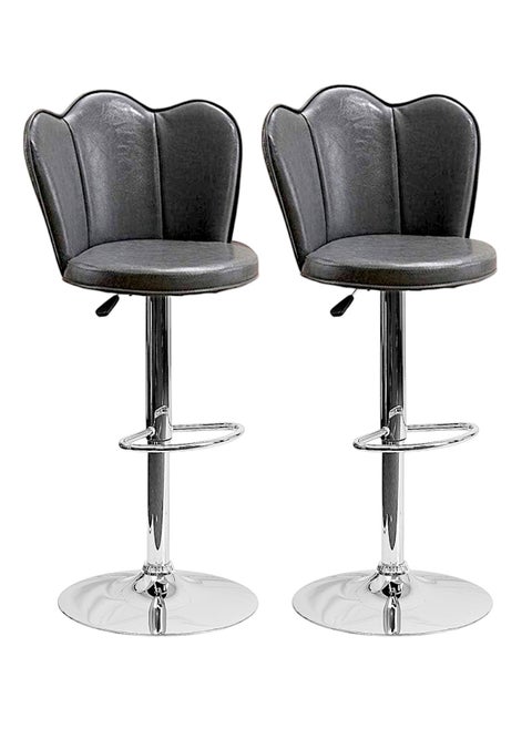 SBF Height Adjustable Bar Stools | Set of 2 PU Leather Swivel Chairs with Backrest and Footrest | Hydraulic Chrome Base for Kitchen & Dining, Grey