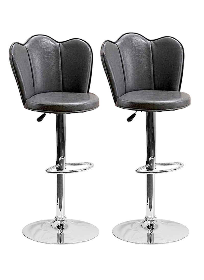 SBF Height Adjustable Bar Stools | Set of 2 PU Leather Swivel Chairs with Backrest and Footrest | Hydraulic Chrome Base for Kitchen & Dining, Grey