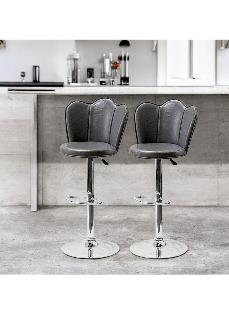 SBF Height Adjustable Bar Stools | Set of 2 PU Leather Swivel Chairs with Backrest and Footrest | Hydraulic Chrome Base for Kitchen & Dining, Grey