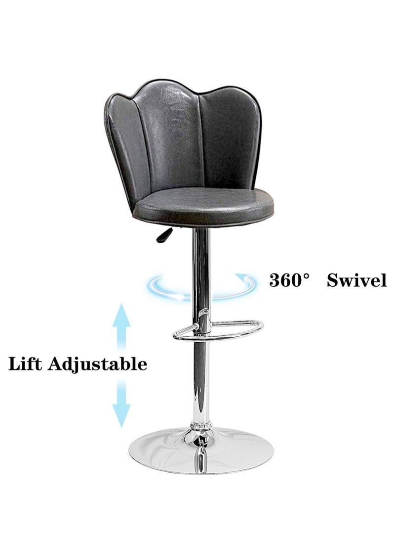SBF Height Adjustable Bar Stools | Set of 2 PU Leather Swivel Chairs with Backrest and Footrest | Hydraulic Chrome Base for Kitchen & Dining, Grey
