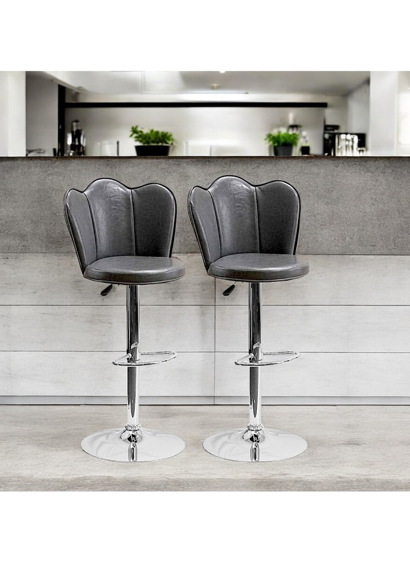 SBF Height Adjustable Bar Stools | Set of 2 PU Leather Swivel Chairs with Backrest and Footrest | Hydraulic Chrome Base for Kitchen & Dining, Grey