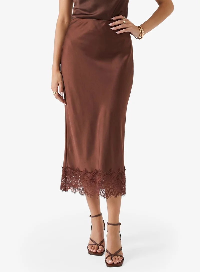 Ginger Satin Skirt with Lace Hem