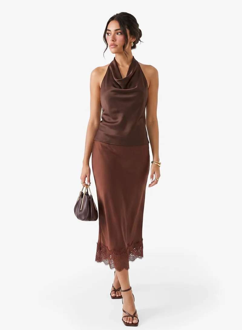 Ginger Satin Skirt with Lace Hem