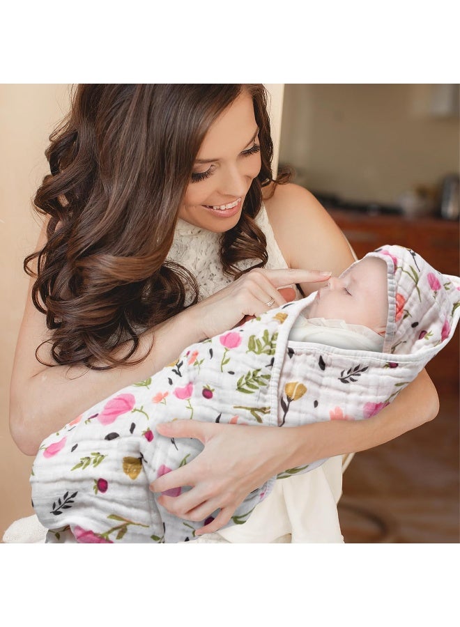 Zainpe 4Pcs Muslin Baby Hooded Towel & Washcloth Set Pink Flowers Pattern Soft Absorbent Cotton Bath Hood Towels for Newborn Toddlers Essentials Boys Girls Infant Shower Gift 31.5 x 31.5 in - Image 5