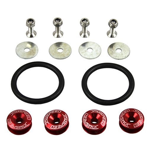 JDMSPEED Red Universal CNC Billet Bumper Trunk Quick Release Fastener Kit - Image 1