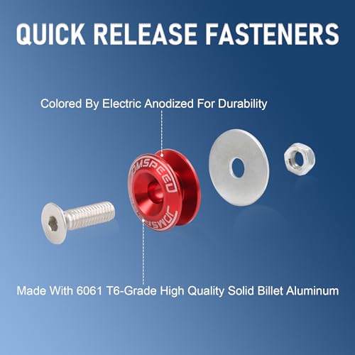 JDMSPEED Red Universal CNC Billet Bumper Trunk Quick Release Fastener Kit - Image 2