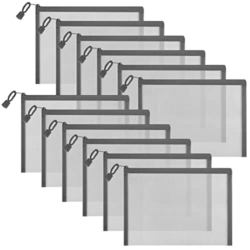 Sinzip 12 Pieces Zipper Nylon Mesh Pouch, Mesh Cosmetic Bags Makeup Bags Pencil Case, Multipurpose Travel Bags for Cosmetic School Office Supplies and Travel Accessories (Grey, A5) (WB06) - Image 1