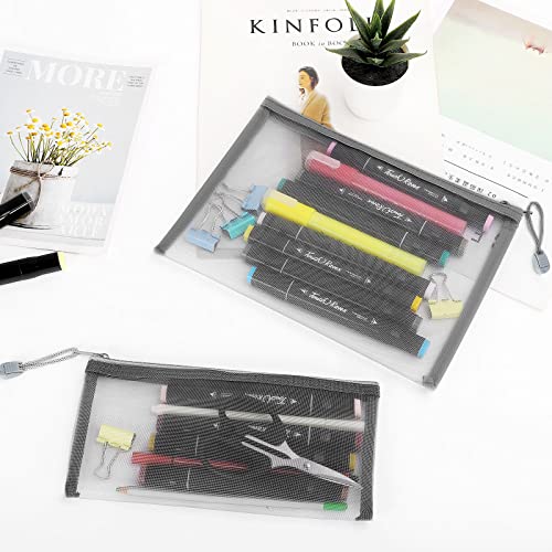 Sinzip 12 Pieces Zipper Nylon Mesh Pouch, Mesh Cosmetic Bags Makeup Bags Pencil Case, Multipurpose Travel Bags for Cosmetic School Office Supplies and Travel Accessories (Grey, A5) (WB06) - Image 4