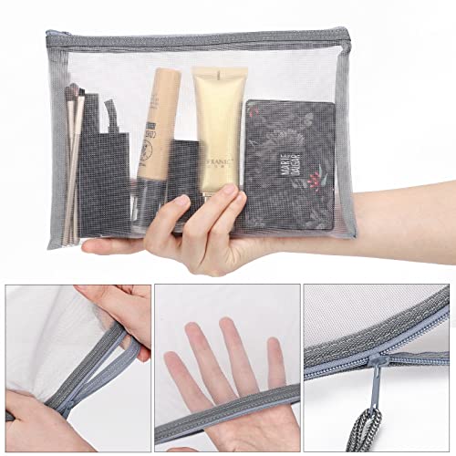 Sinzip 12 Pieces Zipper Nylon Mesh Pouch, Mesh Cosmetic Bags Makeup Bags Pencil Case, Multipurpose Travel Bags for Cosmetic School Office Supplies and Travel Accessories (Grey, A5) (WB06) - Image 3