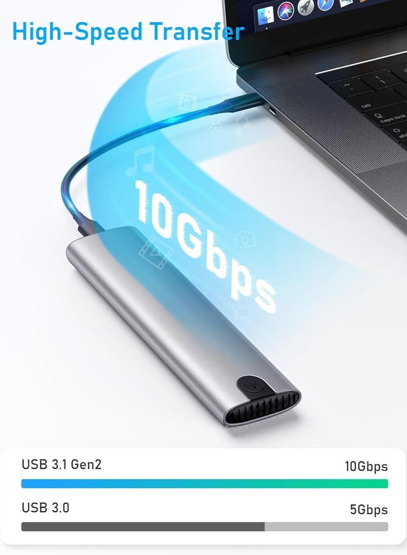 Tool-Free M.2 NVMe/SATA SSD Enclosure – USB 3.2 Gen 2 (10Gbps) – USB-C to USB-C & USB-A Cables – White – Supports 2230/2242/2260/2280 M-Key Drives  - Image 2