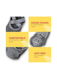 Generic COOLBABY Yoga Socks by Meego for Women Non Slip Grips & Straps, 3 Pairs, Black Grey & Red with Carrying Pouch, One Ideal Size, Sticky Grippers for Pilates, Pure Barre  - Image 3