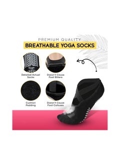 Generic COOLBABY Yoga Socks by Meego for Women Non Slip Grips & Straps, 3 Pairs, Black Grey & Red with Carrying Pouch, One Ideal Size, Sticky Grippers for Pilates, Pure Barre  - Image 2