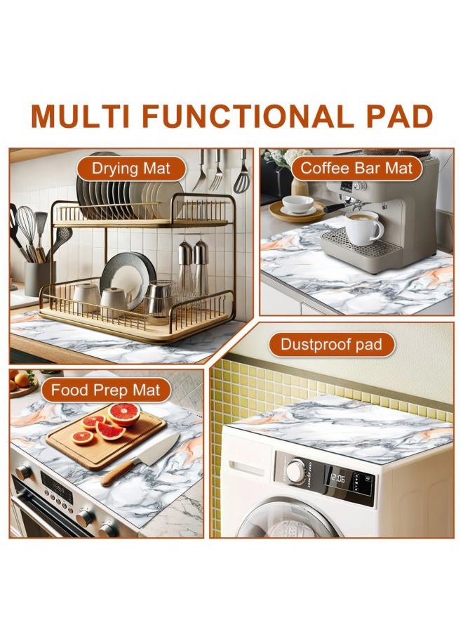 HOMETITUTE Marble Stone Dish Drying Mats Kitchen Stove Top Covers Pad 28 x 20 inches Kitchen Decorations Diatomite Coffee Maker Pad for Kitchen Counter Water Absorbing Marble Stone Mat - Image 2