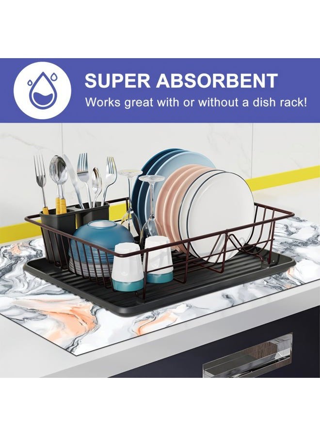 HOMETITUTE Marble Stone Dish Drying Mats Kitchen Stove Top Covers Pad 28 x 20 inches Kitchen Decorations Diatomite Coffee Maker Pad for Kitchen Counter Water Absorbing Marble Stone Mat - Image 5