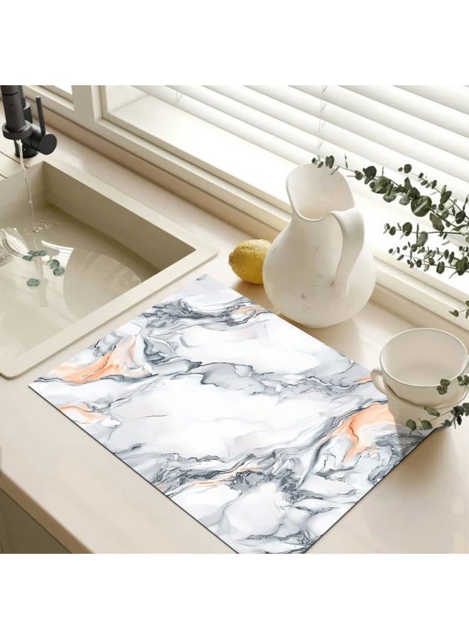 HOMETITUTE Marble Stone Dish Drying Mats Kitchen Stove Top Covers Pad 28 x 20 inches Kitchen Decorations Diatomite Coffee Maker Pad for Kitchen Counter Water Absorbing Marble Stone Mat - Image 3