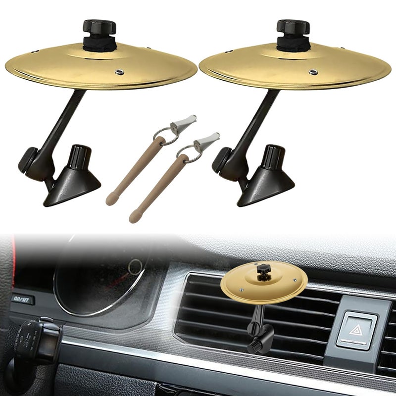 Diyupou 2 Pack Car Cymbal Air Vent, Mini Car Drum Set with Stick, Fun Musical Car Accessory for Drummers & Music Lovers, Durable Cymbal for Car Vent, Fits Most Vehicles (Gold) - Image 1