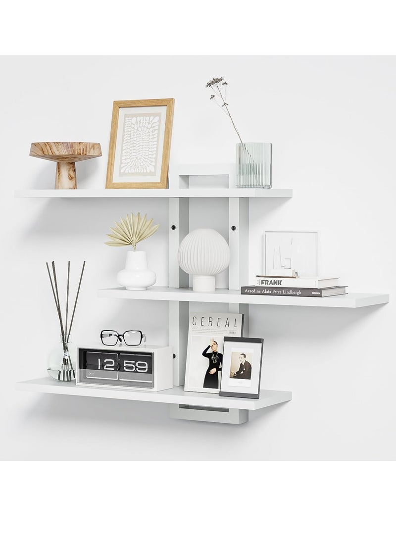 XiuWoo Floating Shelves,  3-Tier Wooden Hanging Shelves for Bathroom and Bedroom Storage, Decorative Wall-Mounted Display Shelf for Plants, Books, Pictures, White - Image 3