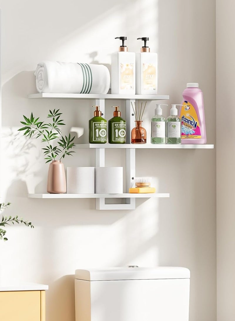 XiuWoo Floating Shelves,  3-Tier Wooden Hanging Shelves for Bathroom and Bedroom Storage, Decorative Wall-Mounted Display Shelf for Plants, Books, Pictures, White - Image 4