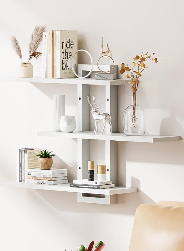 XiuWoo Floating Shelves,  3-Tier Wooden Hanging Shelves for Bathroom and Bedroom Storage, Decorative Wall-Mounted Display Shelf for Plants, Books, Pictures, White - Image 1