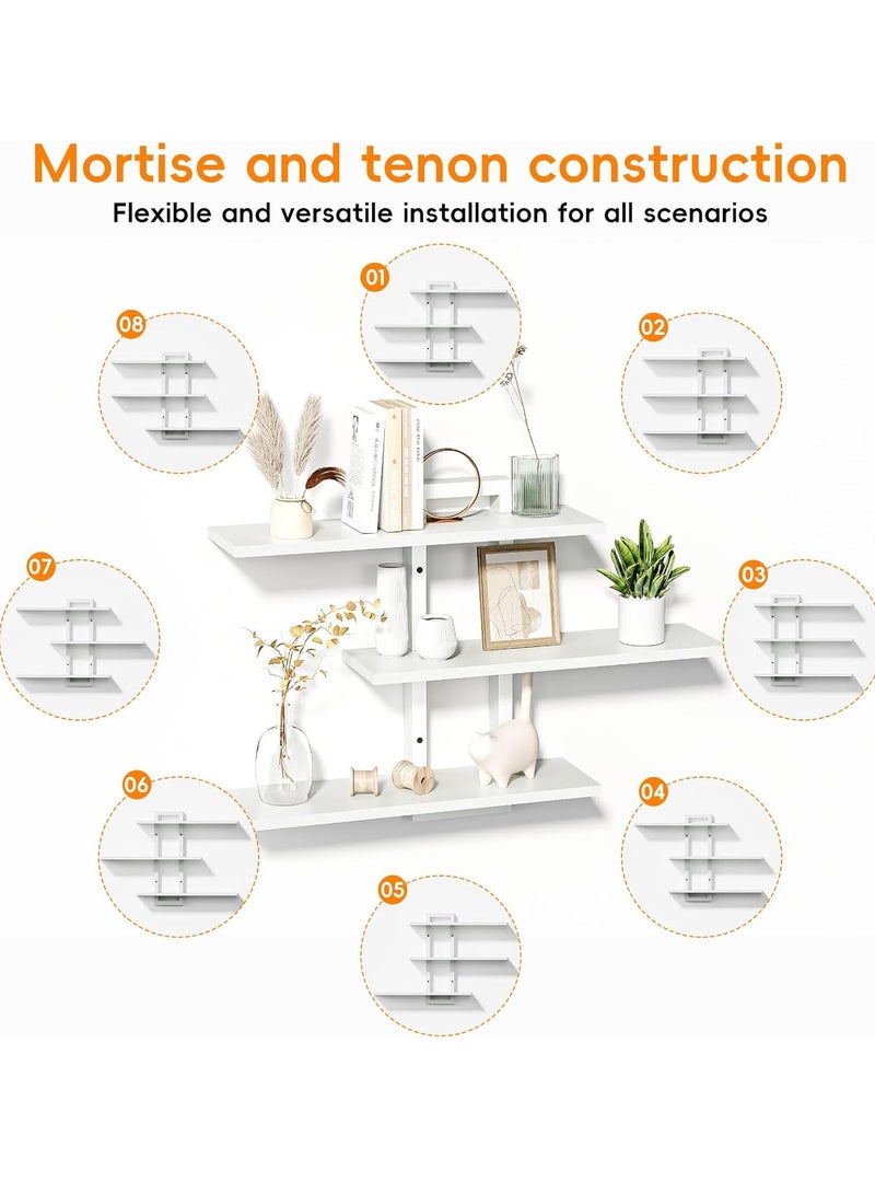 XiuWoo Floating Shelves,  3-Tier Wooden Hanging Shelves for Bathroom and Bedroom Storage, Decorative Wall-Mounted Display Shelf for Plants, Books, Pictures, White - Image 5