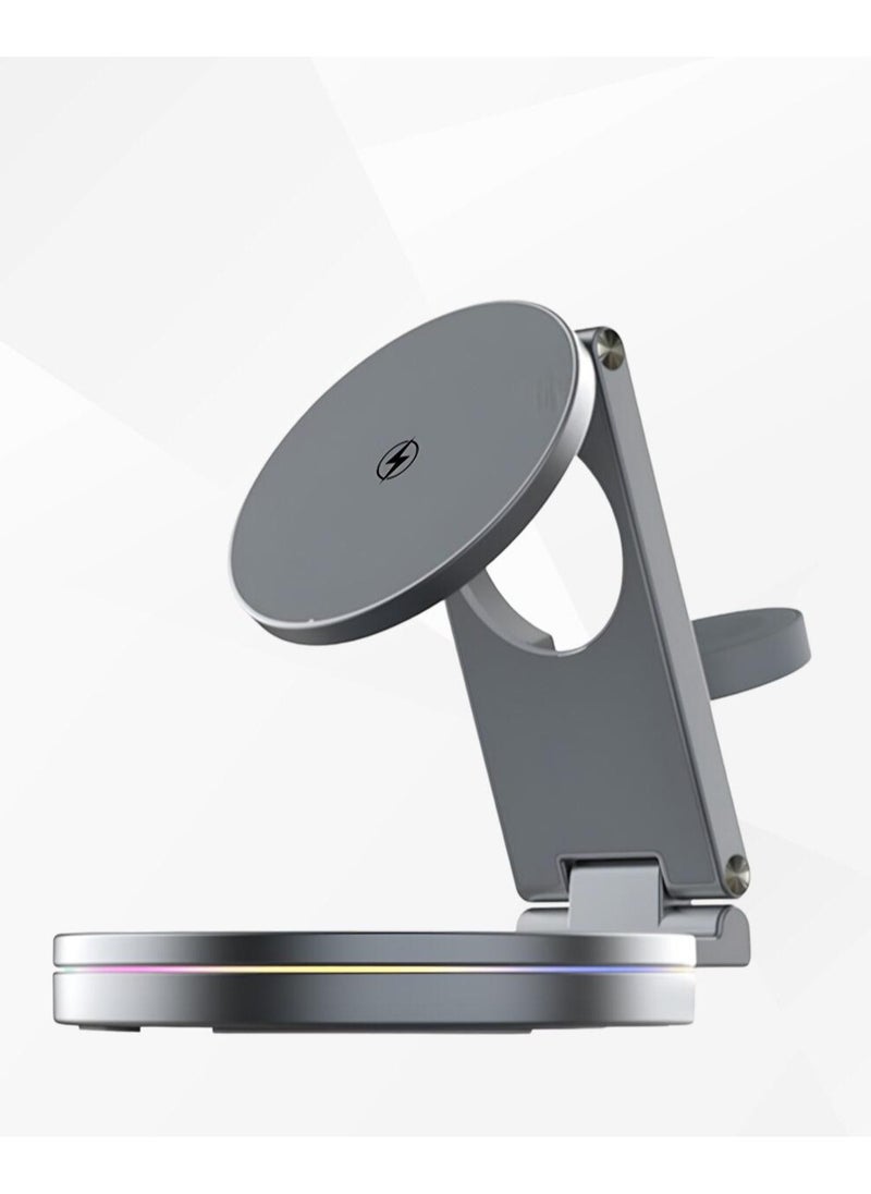 Sparkton 3 in 1 Wireless Charging Station  Fast 15W Charger for iPhone Apple Watch and AirPods  Qi Wireless Charging Dock with 360 Rotation Eco friendly Portable and Multi Device Charging Stand