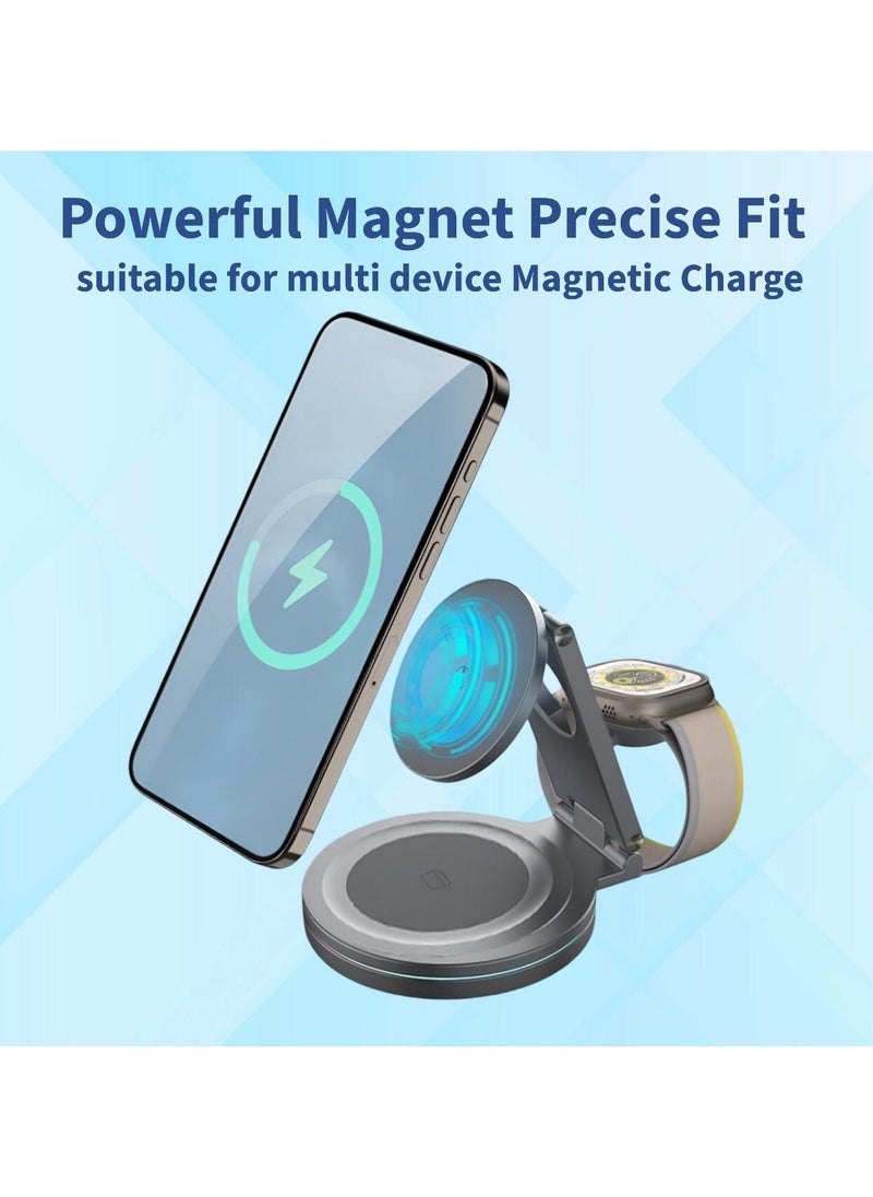 Sparkton 3 in 1 Wireless Charging Station  Fast 15W Charger for iPhone Apple Watch and AirPods  Qi Wireless Charging Dock with 360 Rotation Eco friendly Portable and Multi Device Charging Stand
