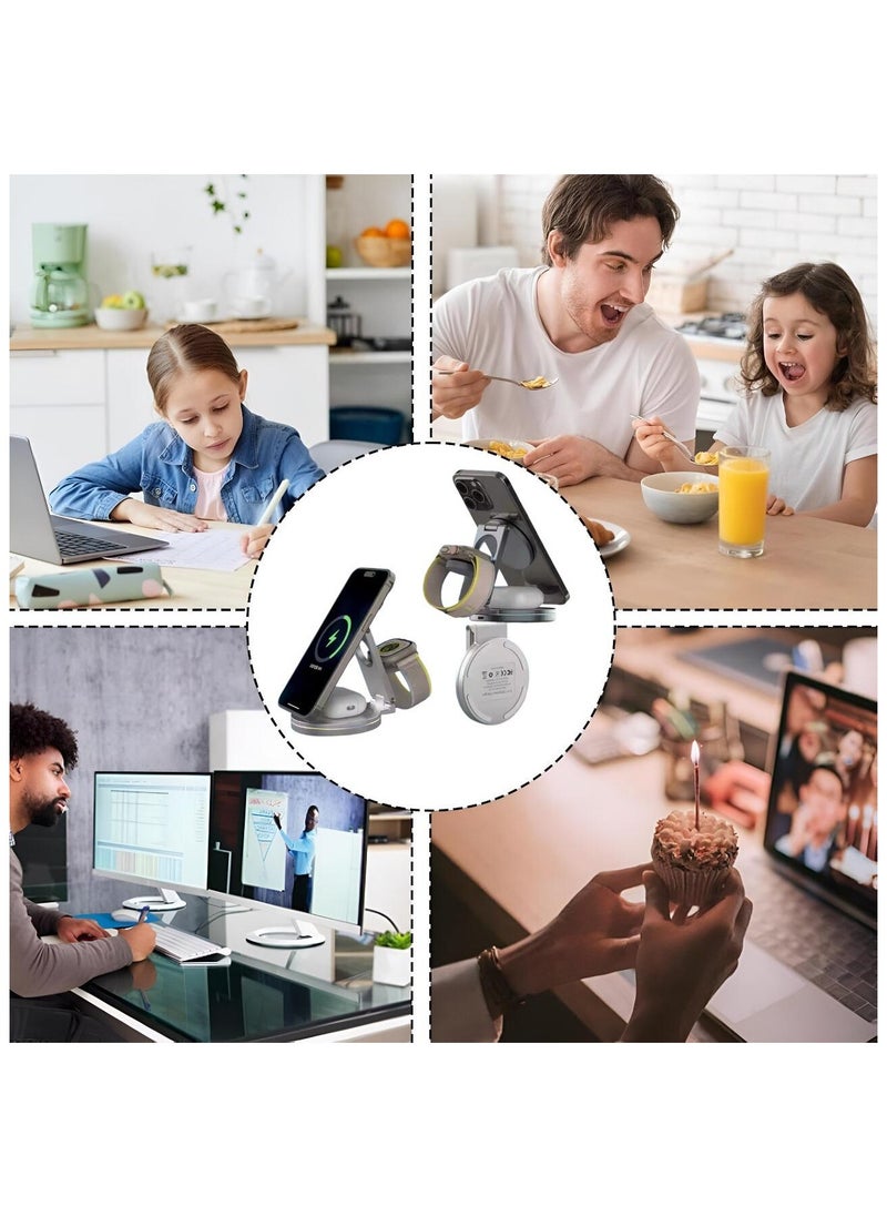 Sparkton 3 in 1 Wireless Charging Station  Fast 15W Charger for iPhone Apple Watch and AirPods  Qi Wireless Charging Dock with 360 Rotation Eco friendly Portable and Multi Device Charging Stand