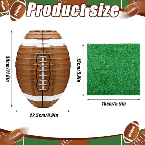 Rossesay 4 Pcs Football Paper Lantern Centerpieces Decorations with 4 Pcs Grass Squares Football Table Decorations Faux Fake Grass Turf Patch for Sport Fan Birthday Party Favors - Image 5